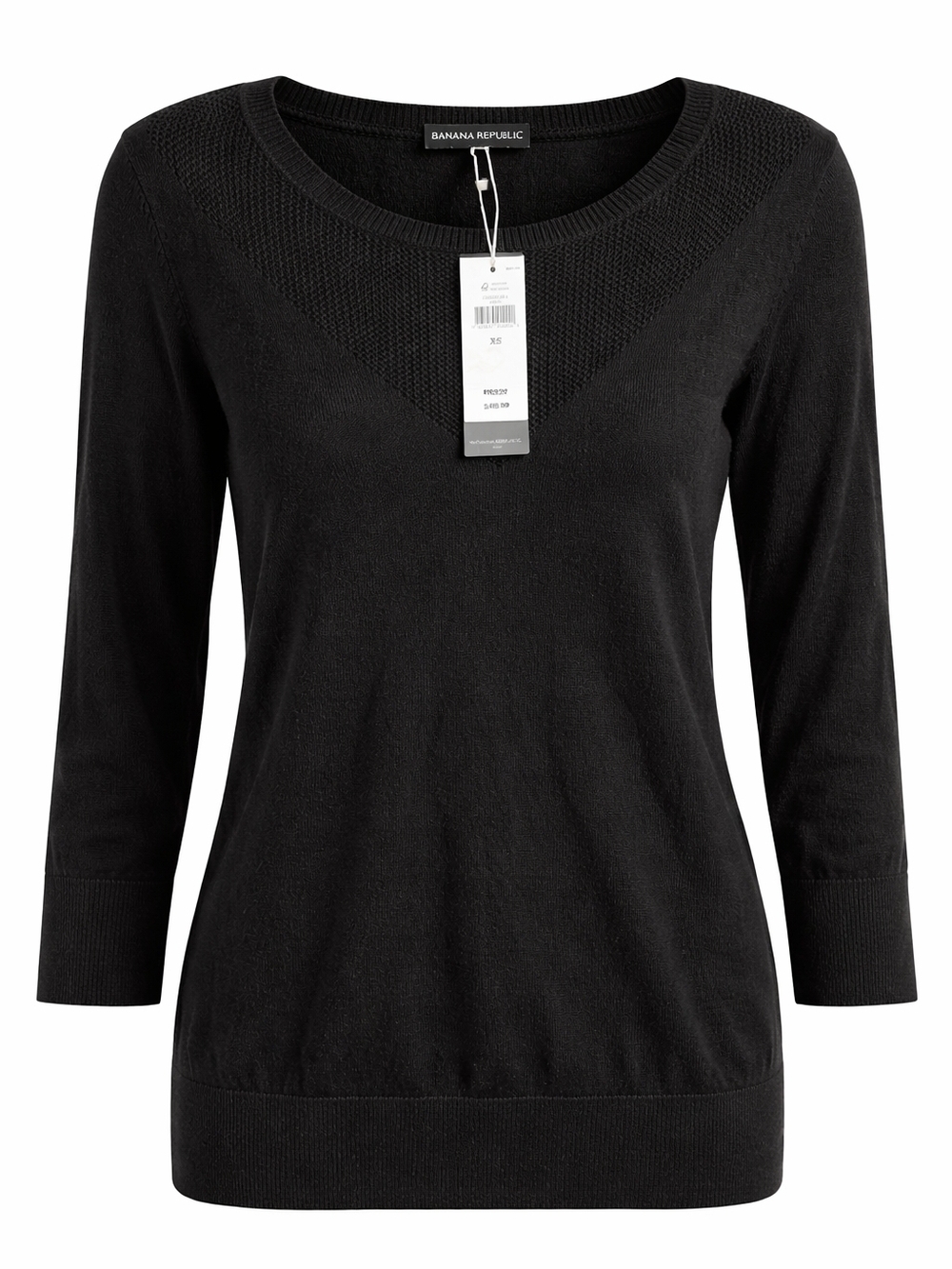 Banana Republic Black Open Knit Yoke Sweater XS NWT 3/4 Sleeve